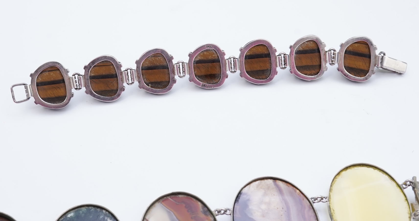 Two silver and hardstone bracelets
